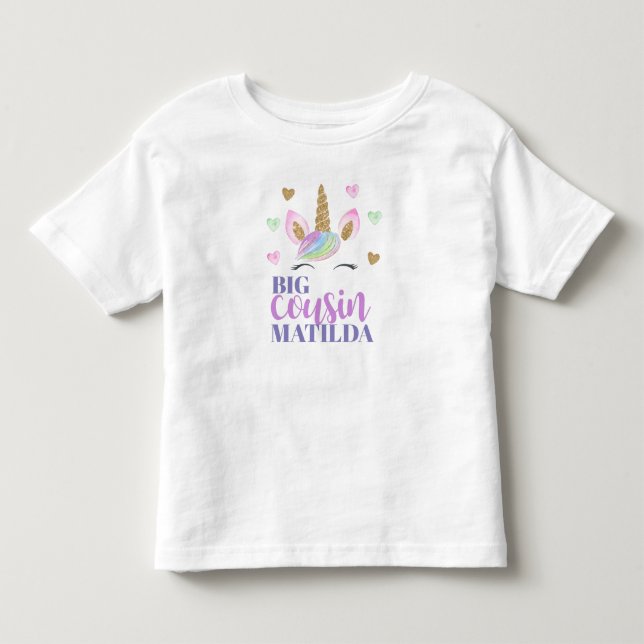 Camiseta De Bebé Chicas: Rainbow Unicorn y Love Heart Cousin (Anverso)