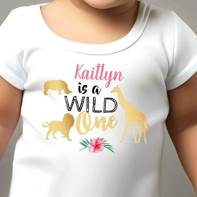 Camiseta De Bebé Chicas Safari de la Selva Salvaje Un Primer Cumple (Subido por el creador)