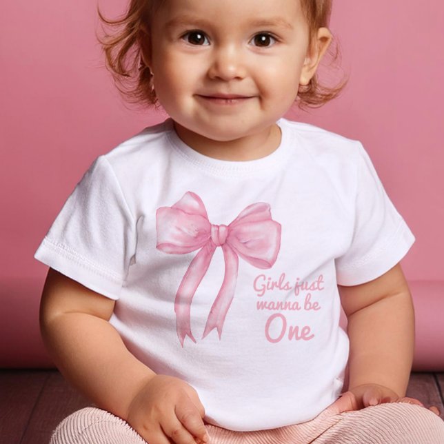 Camiseta De Bebé Chicas Sólo Wanne Be One Pink Bow Coquette Cumplea (Subido por el creador)