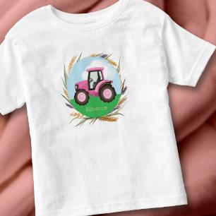 Camiseta De Bebé Chicas Tractor Rosa Granjero Personalizadas Lindas