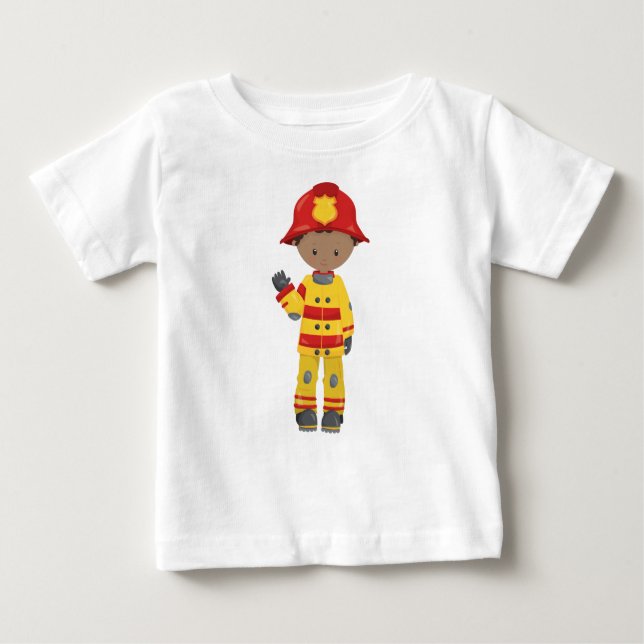 Camiseta De Bebé Chico afroamericano, bombero, bombero, casco (Anverso)