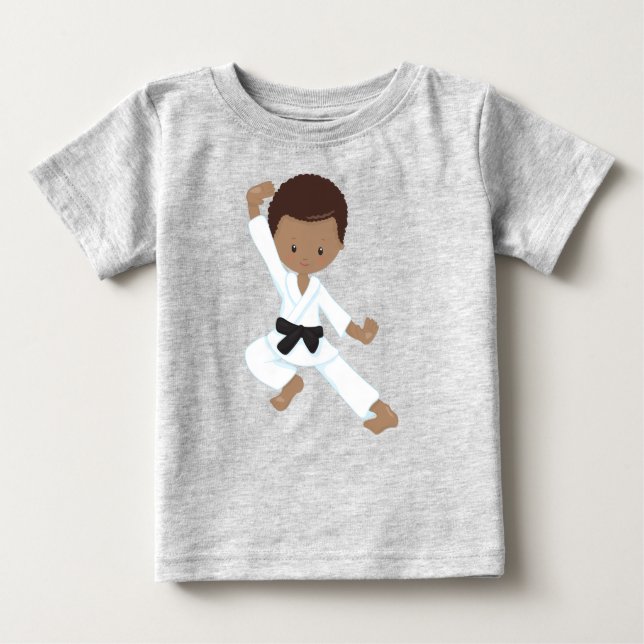 Camiseta De Bebé Chico afroamericano, chico de karate, kata, cintur (Anverso)