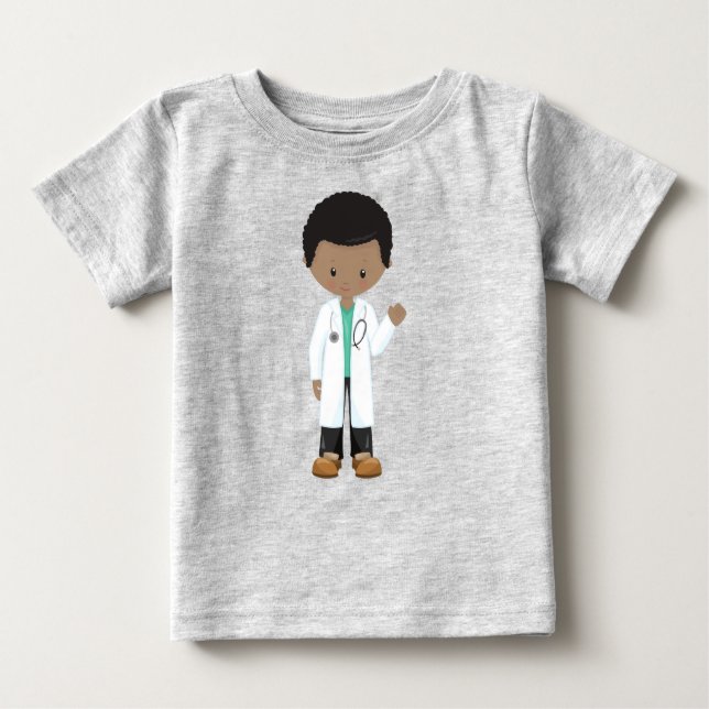 Camiseta De Bebé Chico afroamericano, médico, bata de laboratorio,  (Anverso)