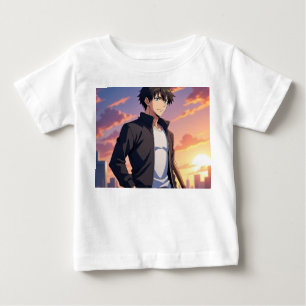Camiseta De Bebé Chico Anime en el Atardecer en la Ciudad – Manga E