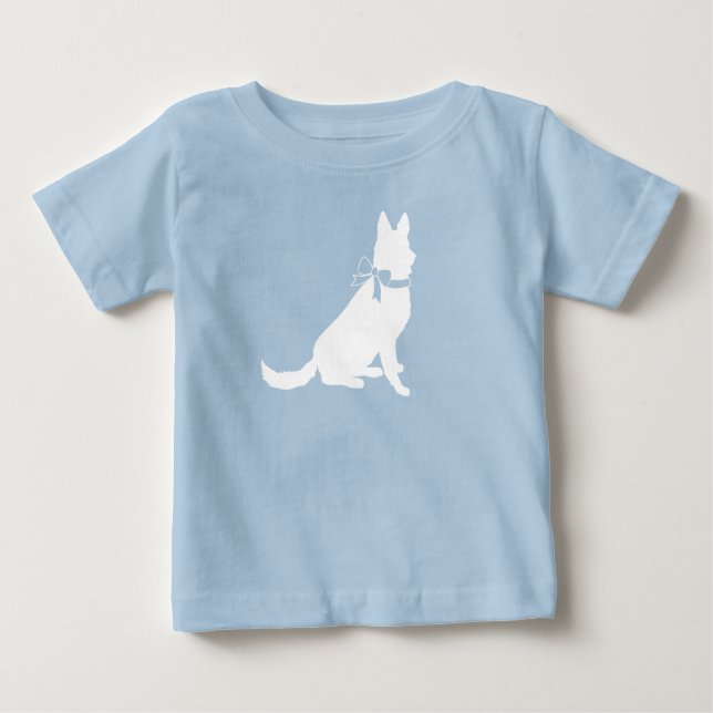 Camiseta De Bebé Chico azul Baby Shower de perro pastor alemán (Anverso)