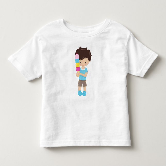Camiseta De Bebé Chico Con Helado, Pelo Marrón, Helado (Anverso)