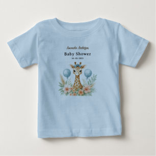 Camiseta De Bebé Chico de ducha de bebé jirafa linda   Safari azul