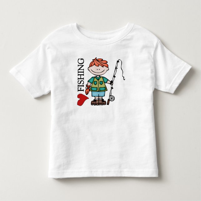 Camiseta De Bebé Chico De Pelo Rojo Que Amo La Pesca (Anverso)