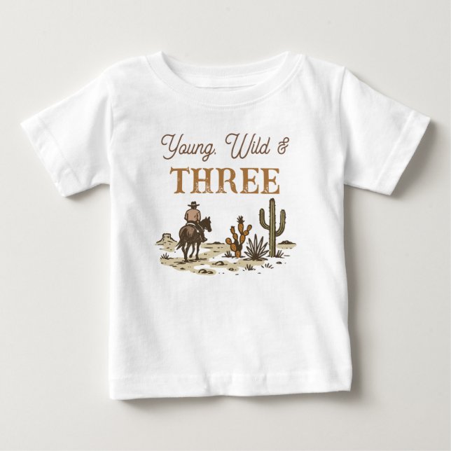 Camiseta De Bebé Chico de vaca marrón rústico, tres cumpleaños salv (Anverso)
