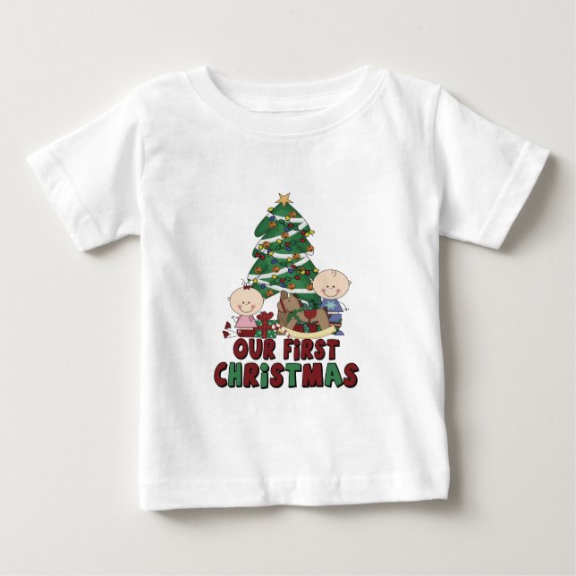 Camiseta De Bebé Chico y Chica gemelos en primera Navidad (Anverso)