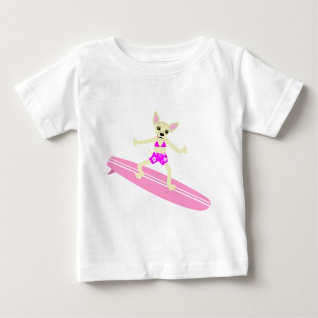 Camiseta De Bebé Chihuahua Longboard Surfer Chica (Anverso)