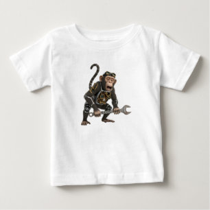 Camiseta De Bebé Chimpancé Mecánico Steampunk con Llave Industrial