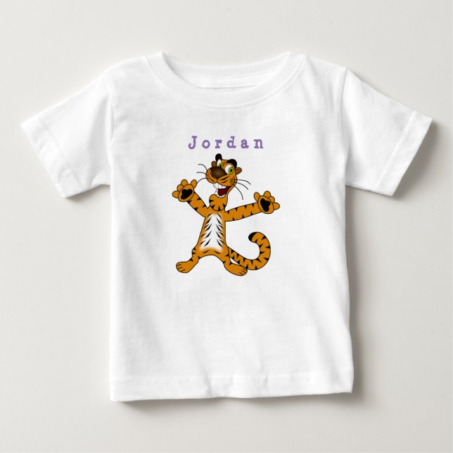 Camiseta De Bebé chispa de cuerpo divertida, tigre de gato. (Anverso)