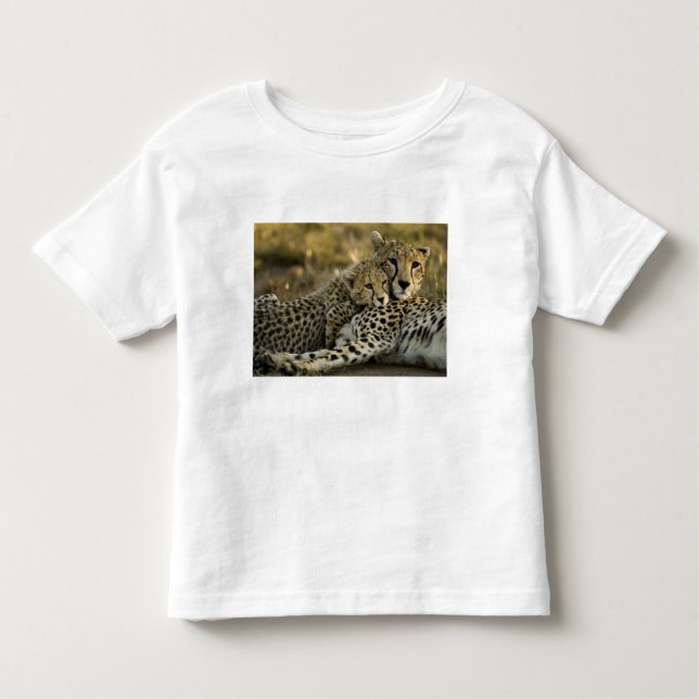 Camiseta De Bebé Chita, Acinonyx jubatus, con cachorro en Masai 2 (Anverso)