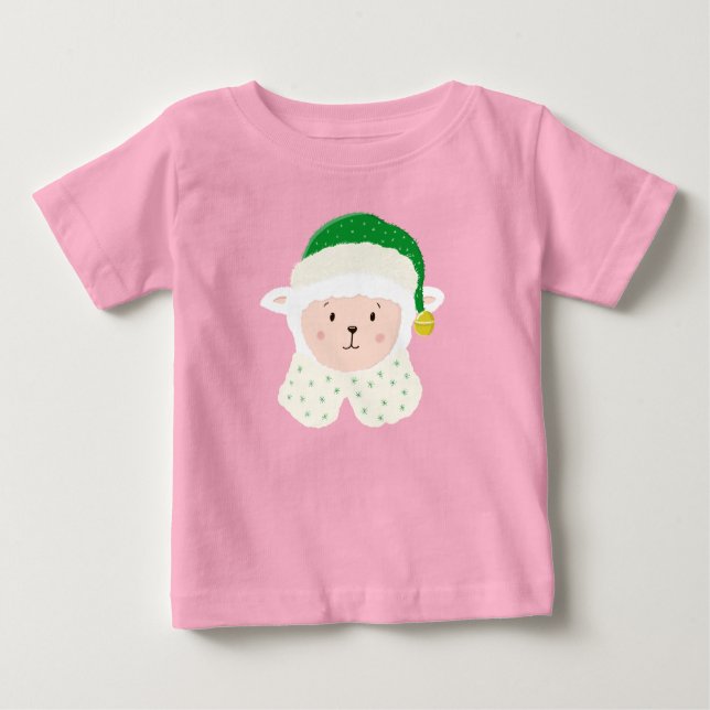 Camiseta De Bebé Christmas Baby Sheep Wearing Elf Hat (Anverso)