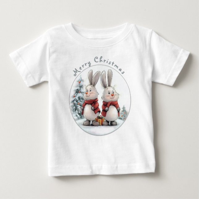 Camiseta De Bebé Christmas Bunny and gift, personalized (Anverso)