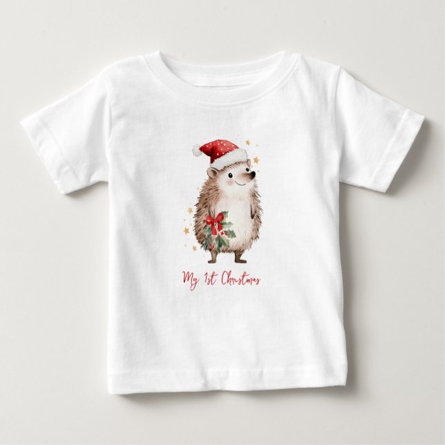 Camiseta De Bebé Christmas Hedgehog in Santa Hat  (Anverso)