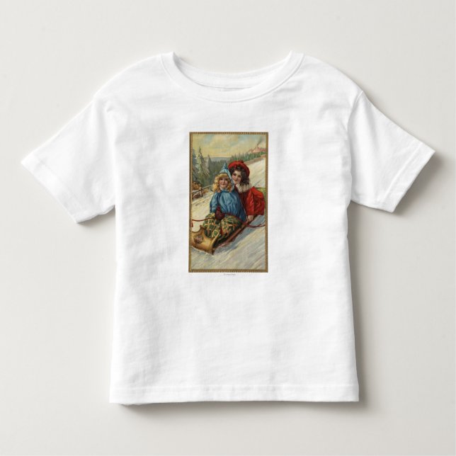 Camiseta De Bebé ChristmasTwo Little Girls Sledding (Anverso)