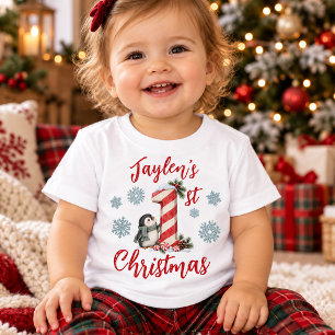 Camiseta De Bebé Chupete de Pingüino Personalizado Primera Navidad