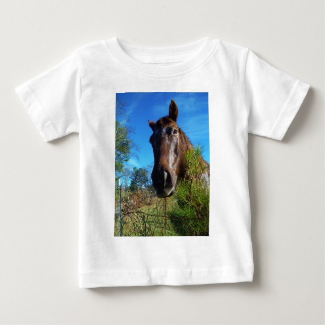 Camiseta De Bebé Cielo azul de caballo marrón y crema (Anverso)