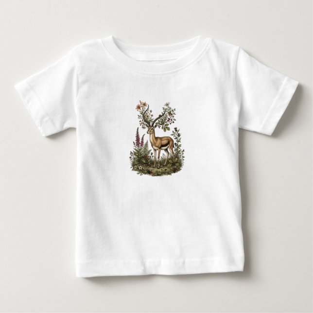 Camiseta De Bebé Ciervo con Flor Silvestre  (Anverso)