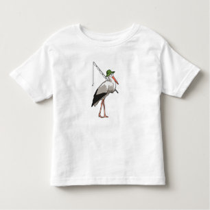 Camiseta De Bebé Cigüeña en la pesca con barra de pesca