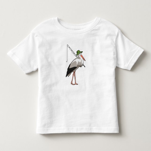 Camiseta De Bebé Cigüeña en la pesca con barra de pesca (Anverso)