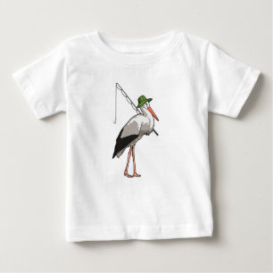 Camiseta De Bebé Cigüeña en la pesca con barra de pesca
