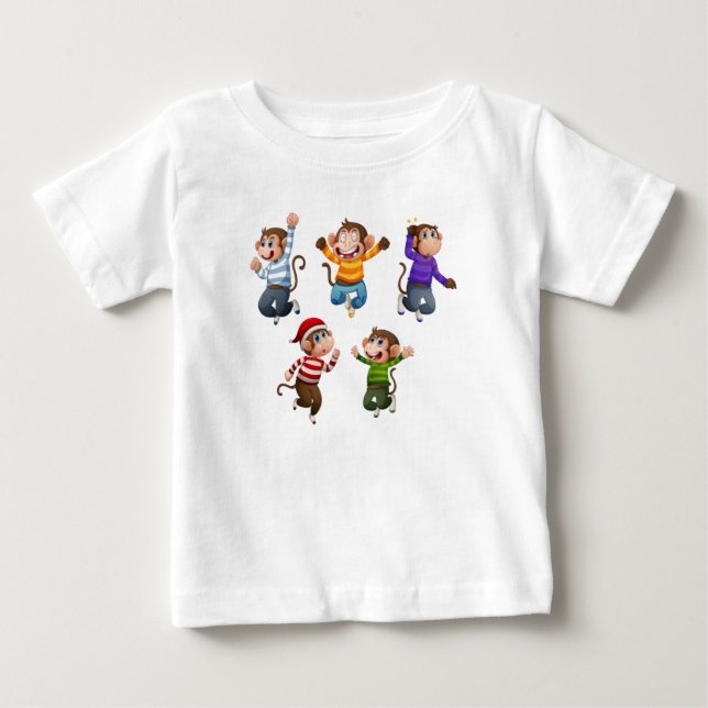 Camiseta De Bebé cinco monos lindos saltando de alegría2 (Anverso)