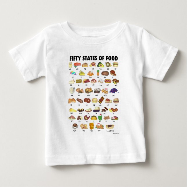 CAMISETA DE BEBÉ CINCUENTA ESTADOS DE ALIMENTOS EE.UU. (Anverso)