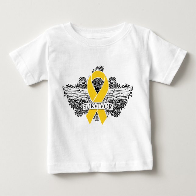 Camiseta De Bebé Cinta coa alas SUPERVIVIENTE del cáncer de (Anverso)