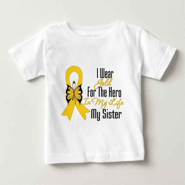 Camiseta De Bebé Cinta de cáncer infantil mi héroe mi hermana (Anverso)
