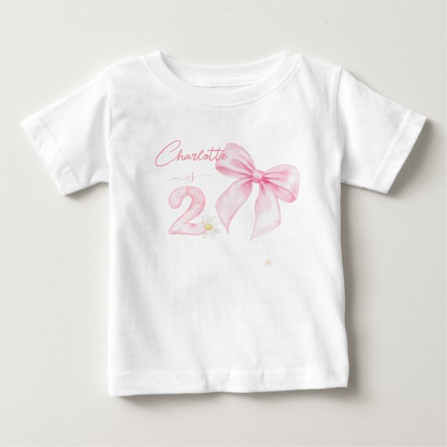 Camiseta De Bebé Cinta de Lazo Rosa Chic 2 Dos 2do Cumpleaños (Anverso)