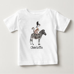 Camiseta De Bebé Cinta Safari Cebra Lemur Puffin Animales Con Nombr