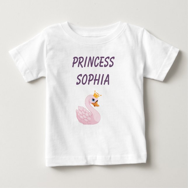 Camiseta De Bebé Cisne princesa rosa sobre nombre blanco (Anverso)