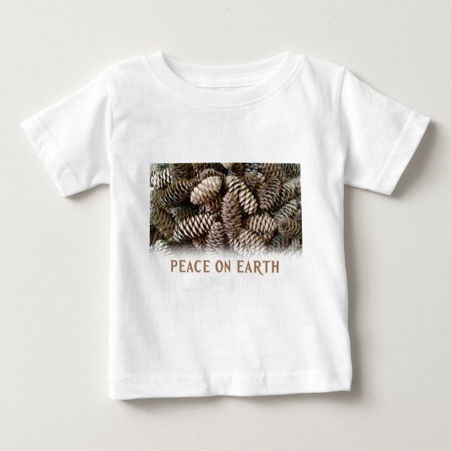 Camiseta De Bebé Clásico Holiday Pine Cone Peace On Earth (Anverso)