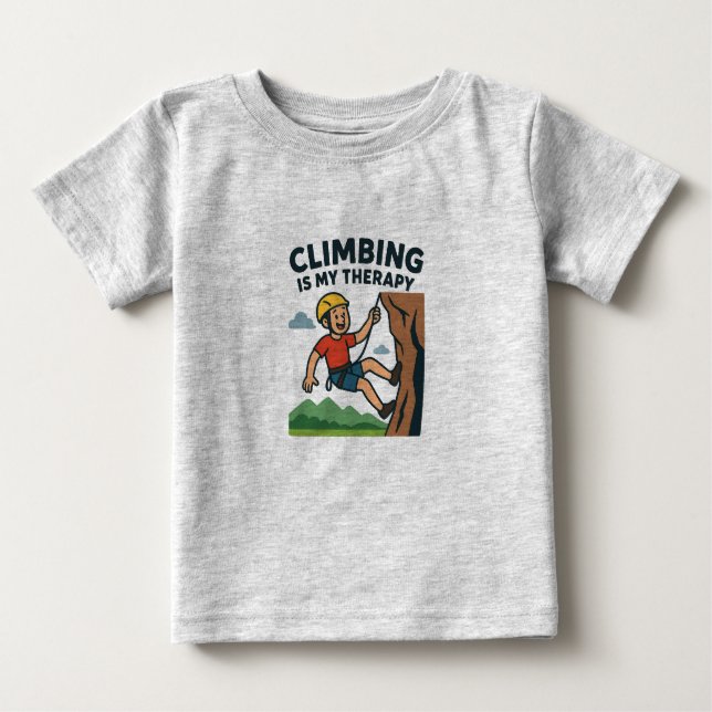 Camiseta De Bebé Climbing Is My Therapy Cartoon Rock Climber Design (Anverso)