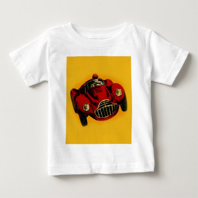 Camiseta De Bebé Coche de Carreras automática amarillo rojo antiguo (Anverso)