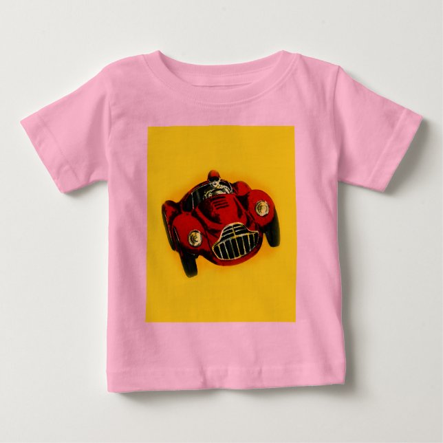Camiseta De Bebé Coche de carreras automático rojo viejo amarillo (Anverso)