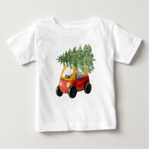 Camiseta De Bebé Coche de pedales de color rojo y amarillo con árbo