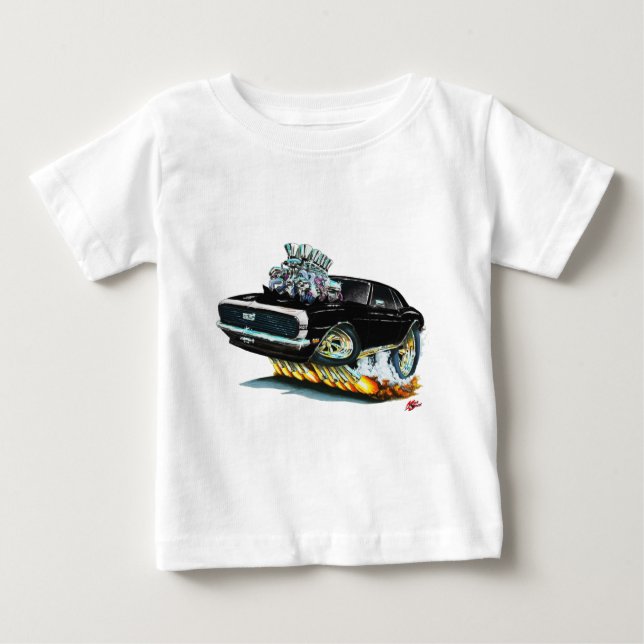 Camiseta De Bebé Coche Negro-Blanco 1968 de Camaro (Anverso)