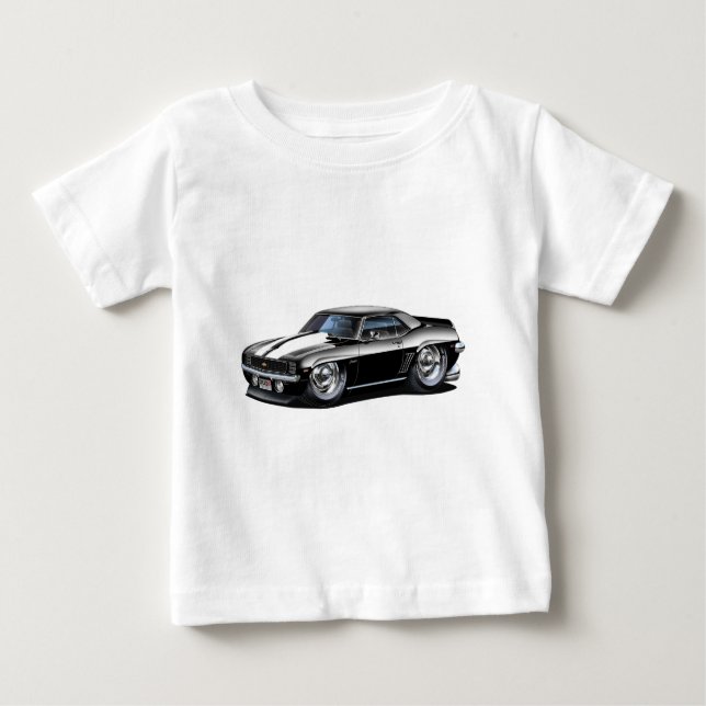 Camiseta De Bebé Coche Negro-Blanco 1969 de Camaro (Anverso)