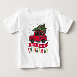 Camiseta De Bebé Coche rojo amargo árbol navideño colorido divertid