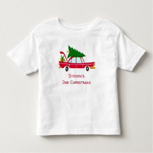 Camiseta De Bebé Coche rojo retro que lleva un árbol de Navidad