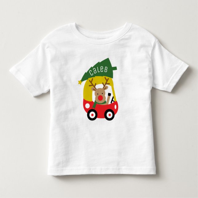 Camiseta De Bebé Cochecito Reno Rojo & Niños Árbol de Navidad Bebé (Anverso)
