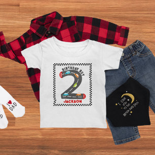 Camiseta De Bebé Coches de Carreras Cumpleaños Segundo Niño