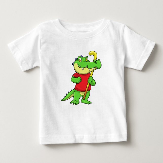 Camiseta De Bebé Cocodrilo en hockey sobre hierba con palo (Anverso)