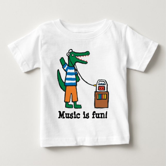 Camiseta De Bebé Cocodrilo Guay escucha música (Anverso)