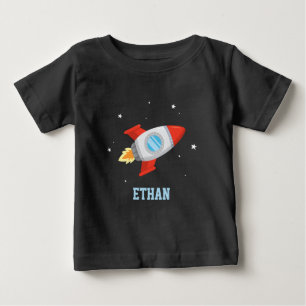 Camiseta De Bebé Cohete Rojo y Gris en el Espacio Exterior