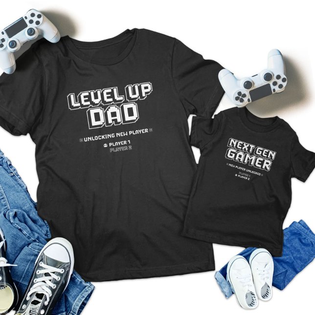 Camiseta De Bebé Coincidencia de jugador de nivel superior padre hi (Level Up Gamer Dad Child Next Gen Player Matching Toddler T-shirt)